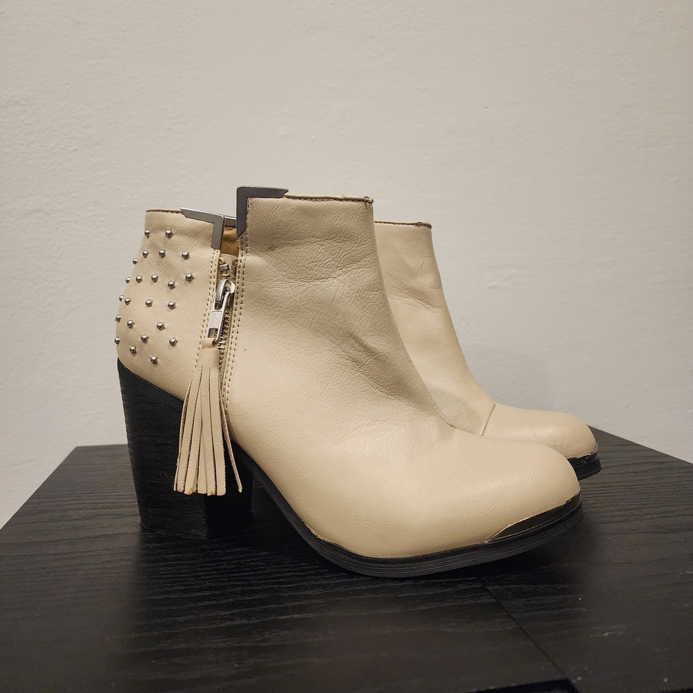 MTNG Cream Ankle Boots with Studded Detail